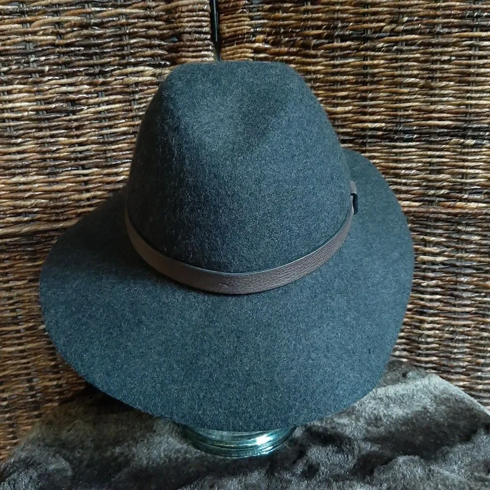 J. CREW 100% Wool Felt Hat S/M/ Gray Wide Brim Floppy Boho Fedora Western Cowboy